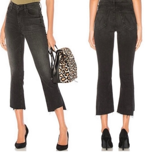 MOTHER Insider Crop Step Fray Faded Black Jeans Size 31 Stretch - Picture 1 of 16
